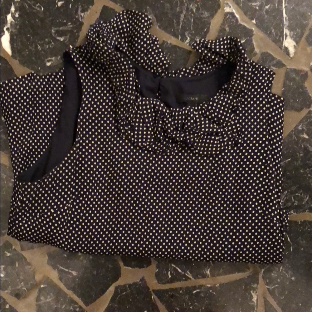 J Crew navy and white dot blouse